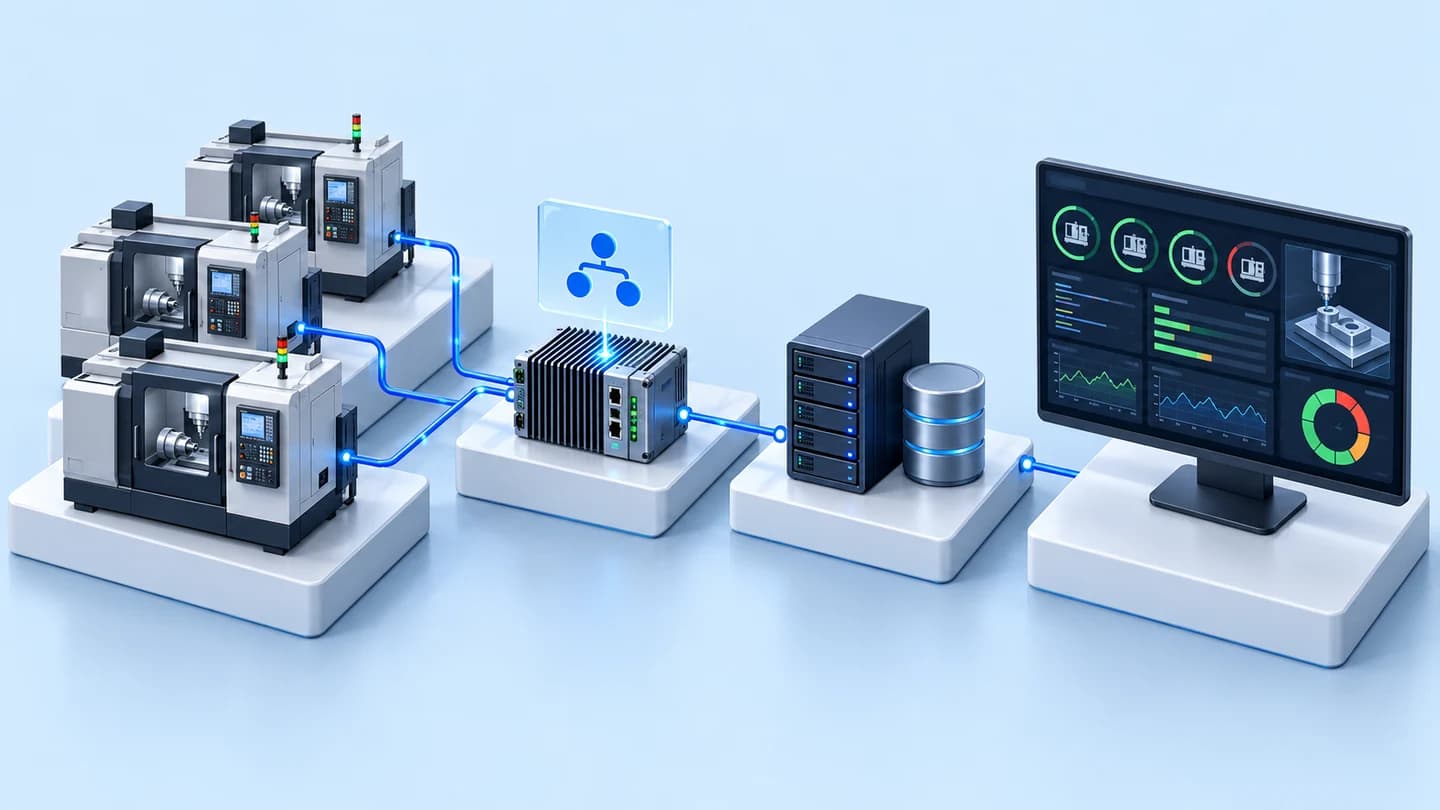 ภาพประกอบแนวคิด: เชื่อมข้อมูลเครื่อง CNC ผ่าน OPC UA ขึ้นแดชบอร์ด Grafana เห็นสถานะเครื่องแบบเรียลไทม์