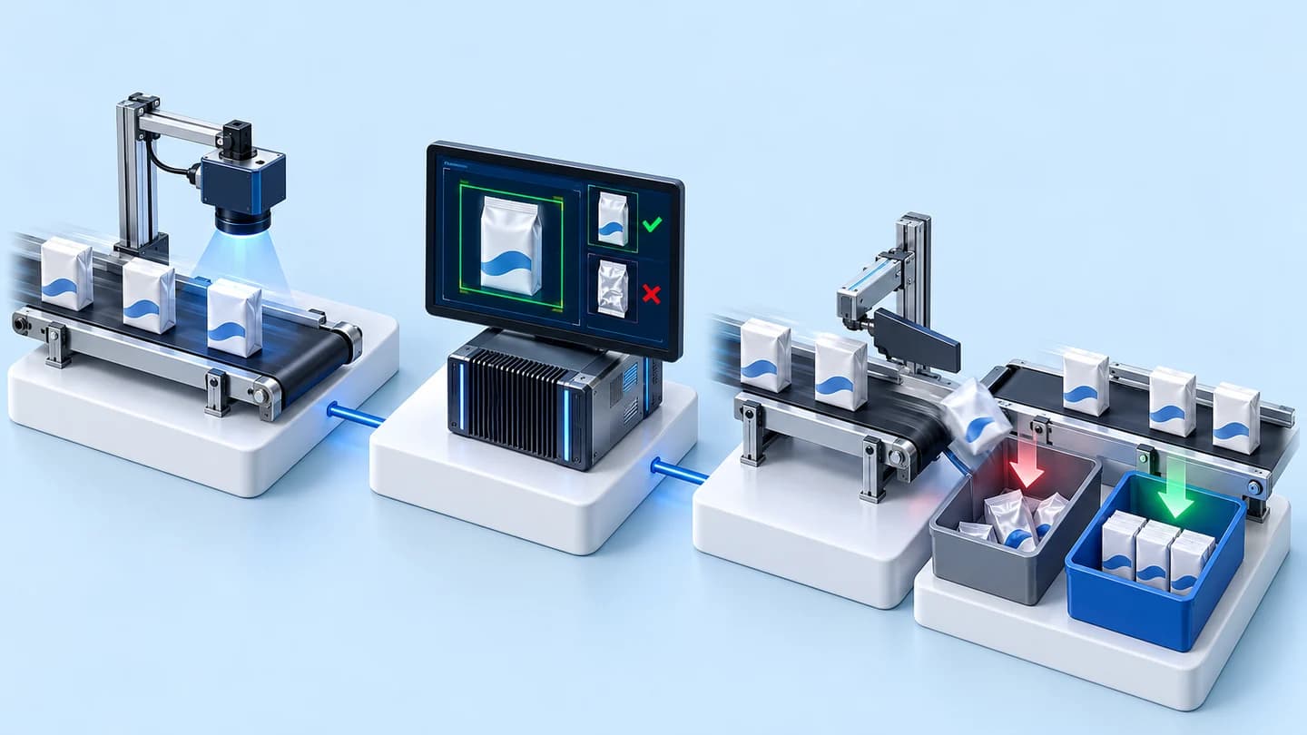 ภาพประกอบแนวคิด: Computer Vision ตรวจสอบบรรจุภัณฑ์ทันความเร็วสายการผลิต ลดของเสียหลุดรอด