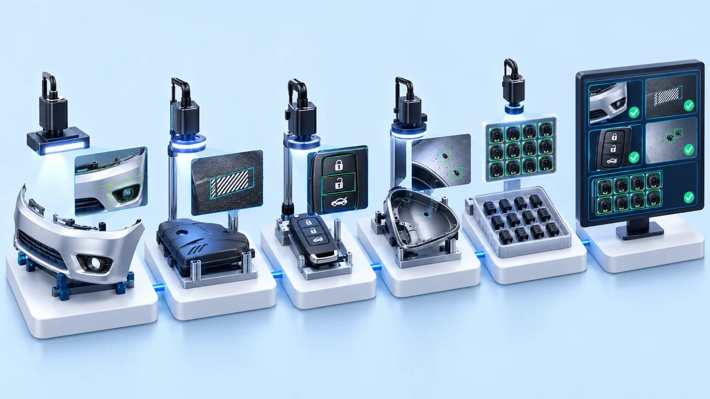 ภาพประกอบแนวคิด: ชุดสาธิต Machine Vision 5 ระบบสำหรับชิ้นส่วนยานยนต์ แสดงศักยภาพให้ลูกค้าดูก่อนตัดสินใจ