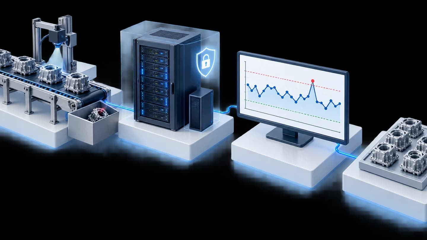 ภาพประกอบแนวคิด: ยกระดับข้อมูลการผลิตด้วยแอป P-Chart Control แบบ On-Premise ความปลอดภัยสูง