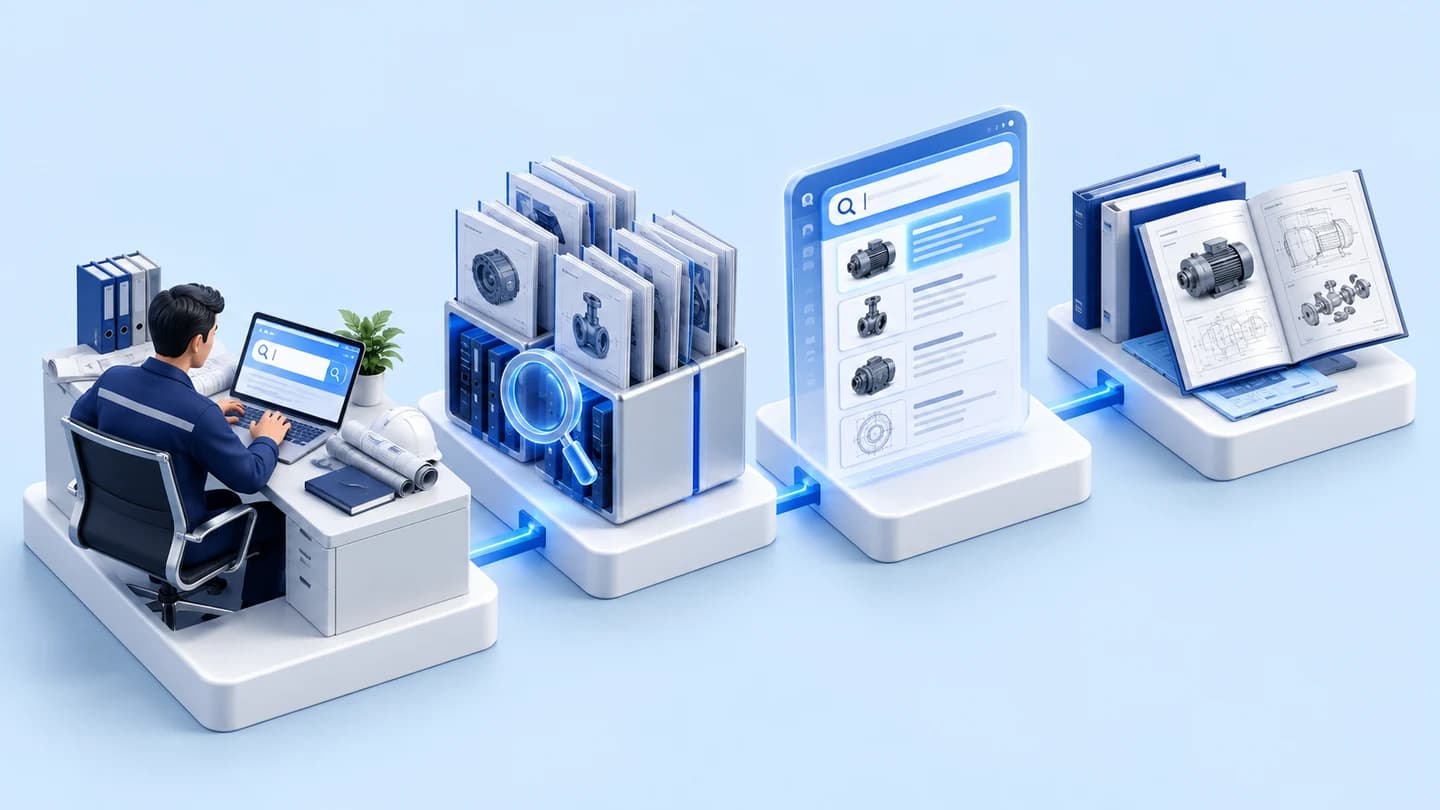ภาพประกอบแนวคิด: Power App ค้นหาแคตตาล็อกเทคนิค คืนเวลาทำงานจริงให้ทีมวิศวกรรม