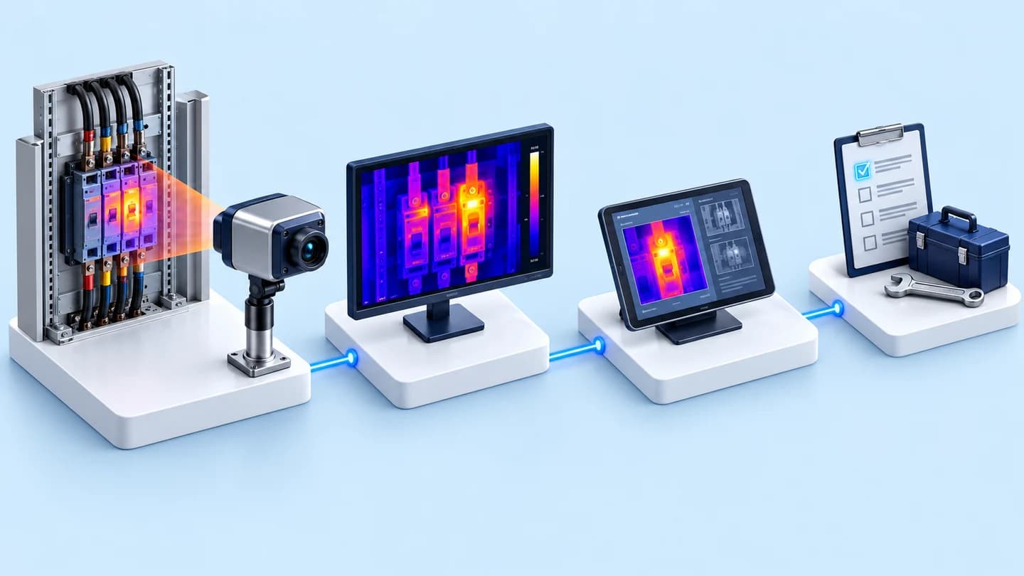 ภาพประกอบแนวคิด: กล้องถ่ายภาพความร้อน (Thermal Imaging) ตรวจจุดร้อนอุปกรณ์ไฟฟ้าก่อนเสียหาย