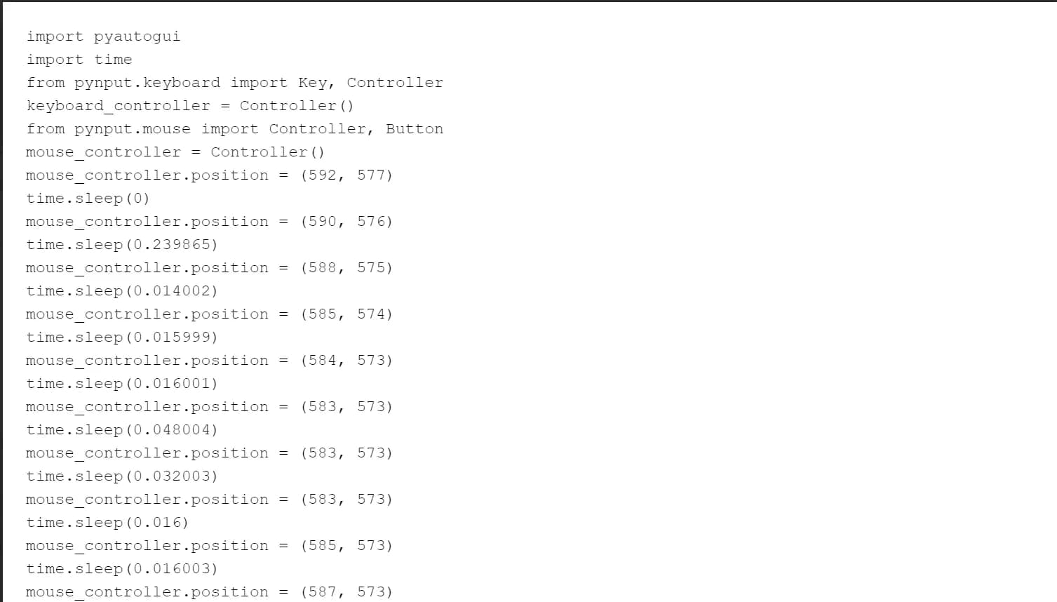 สคริปต์ Python ที่ใช้ pyautogui และ pynput สั่งเลื่อนเมาส์ตามที่บันทึกไว้