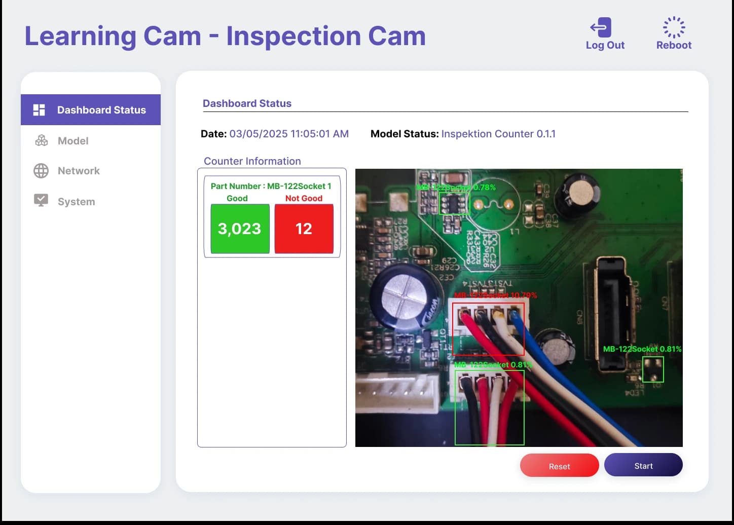 หน้าจอ LearningCam รุ่น Inspection Cam ตรวจขั้วต่อบนแผงวงจร พร้อมยอด Good และ Not Good