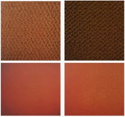 ภาพผิวชิ้นงานลายนูนสีน้ำตาลและผิวเรียบสีส้มอิฐในเฉดที่ต่างกัน